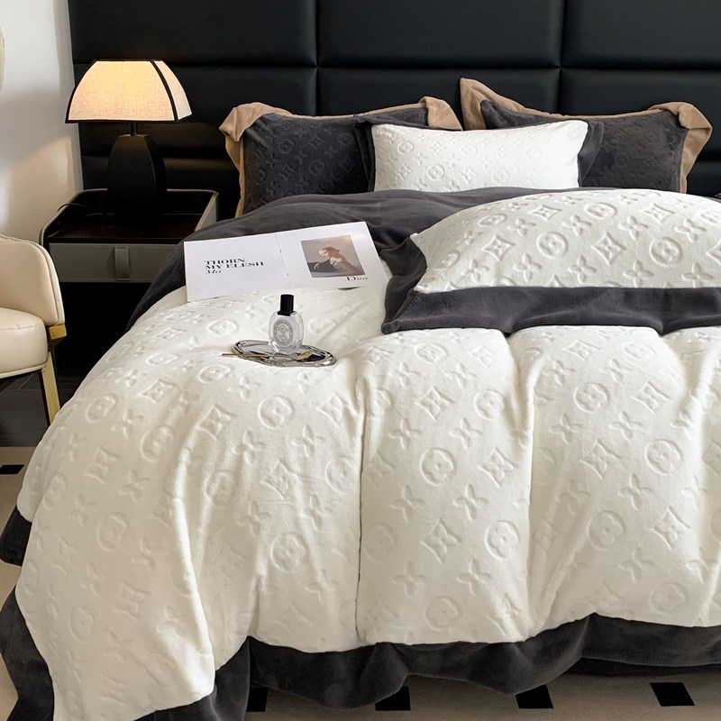 冬季轻奢牛奶绒床单四件套保暖法B兰珊瑚绒被套高级感床笠床上用