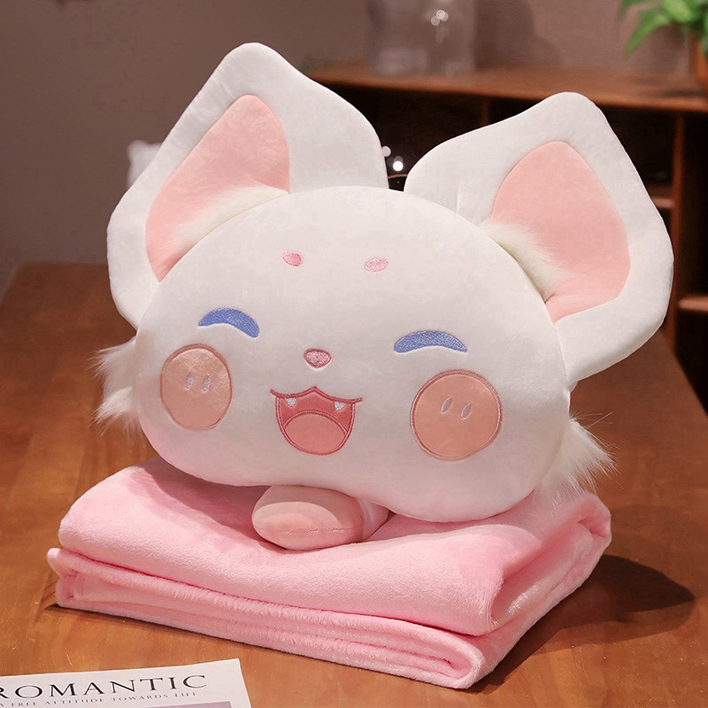 可爱狐狸抱枕被子两用毯子二合一办公室靠垫午睡枕U头车载车用靠