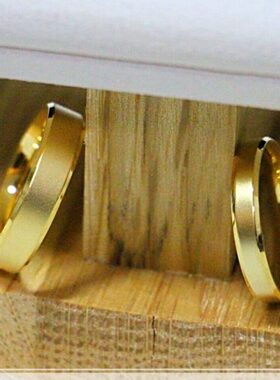 【洗澡不用摘】新款钛钢金店同款黄金色雾面素圈情侣款对戒 戒指