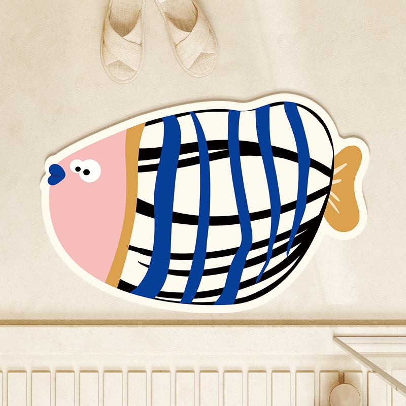 卡通小鱼浴d室地垫淋浴房硅藻泥速干防滑地毯厕所门口耐脏吸水软