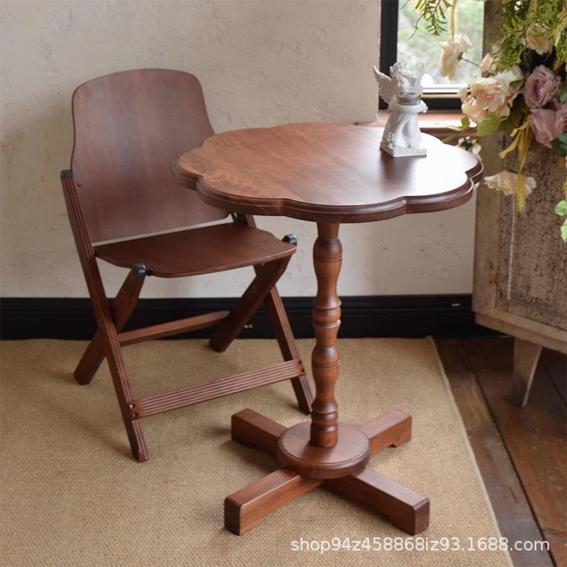 小茶几桌子茶桌实木摄影复古咖啡角拍摄法式家用阳台边几甜品桌