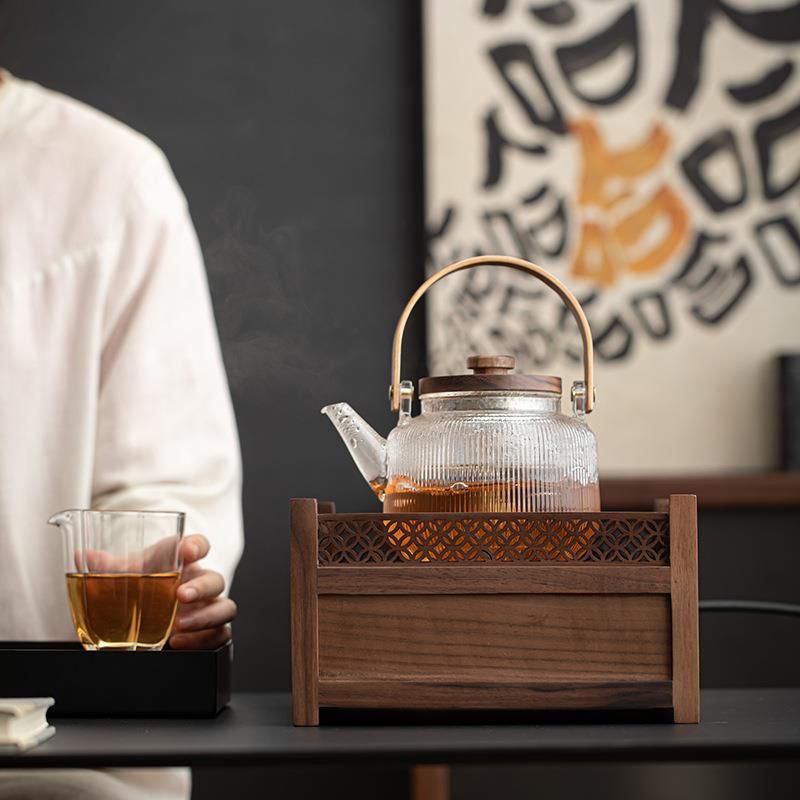 实木电陶炉煮茶器玻璃烧水泡茶白茶养生壶家用办公小型电茶炉套装