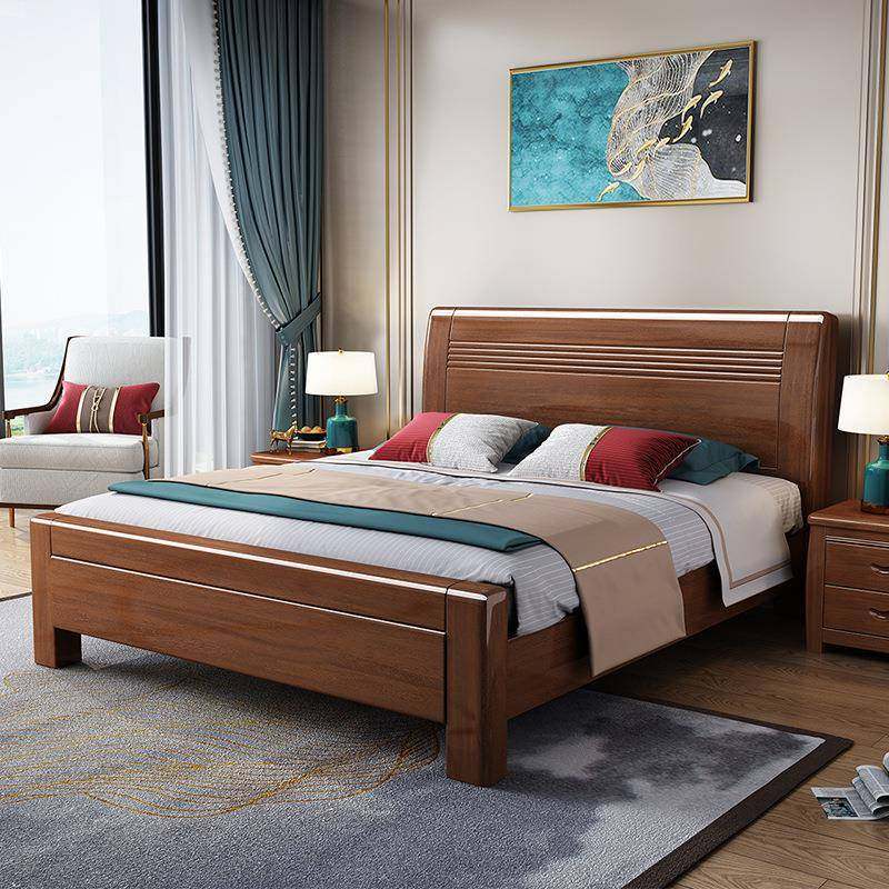 胡桃木床 中式实木床双人床1.8米1.5m经济型现代简约主卧婚床大床