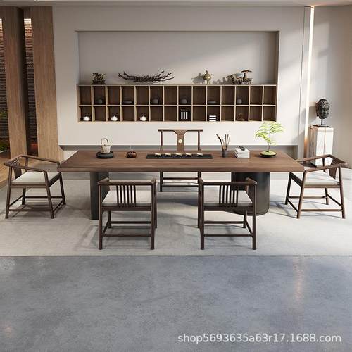 实木茶桌椅组合现代简约一桌五椅茶台办公室新中式原木大板喝茶桌