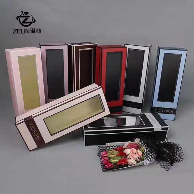泽林新款鲜花礼盒维多利亚长方形开窗套二礼盒花艺装饰花盒空盒