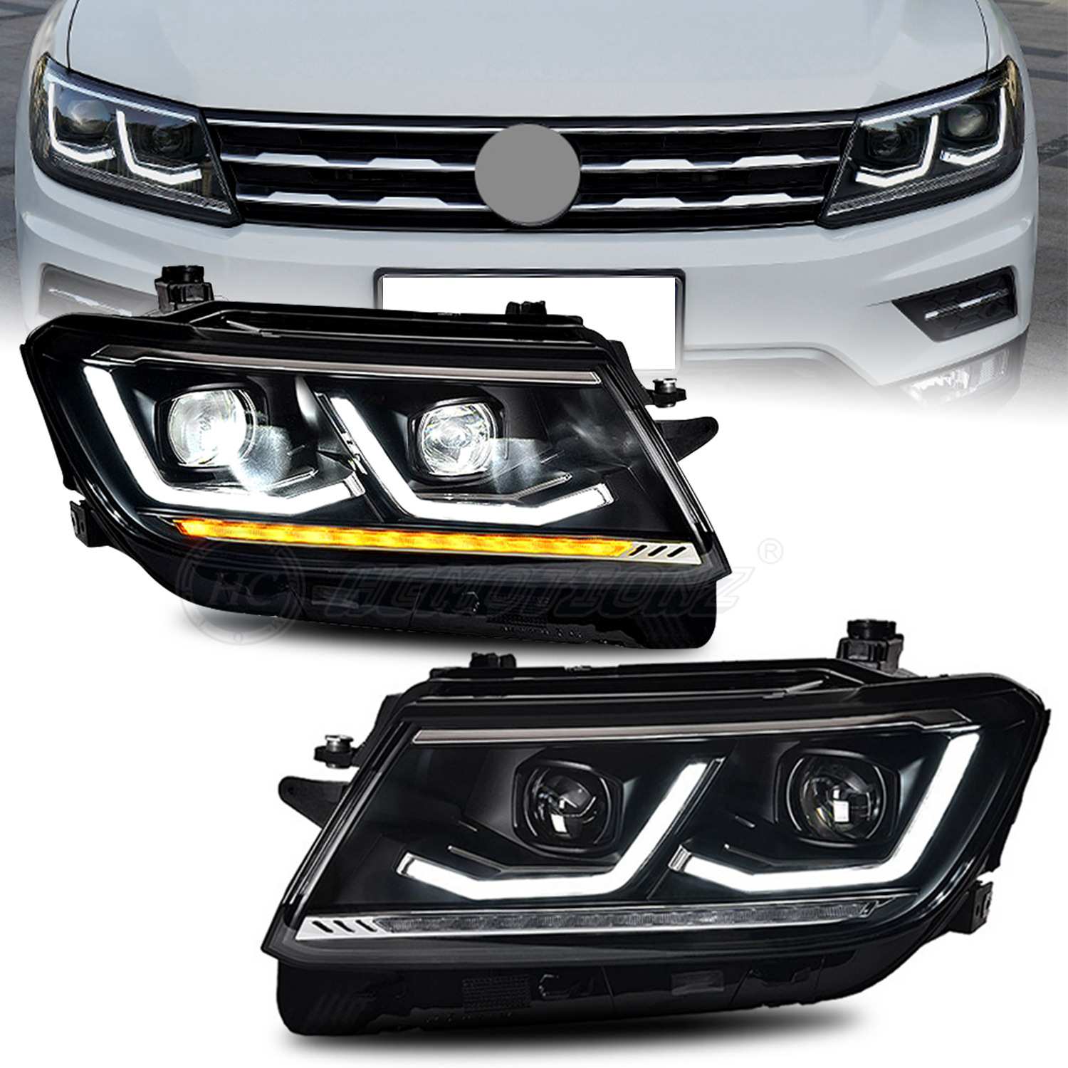 HCMOTIONZ适用于大众途观Tiguan17-21款LED大灯日行灯高亮节能