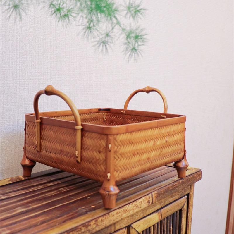 浙江安吉大漆筇竹带耳竹编果篮竹制品精品竹篮子水果篮子收纳篮