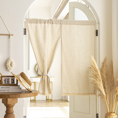 ZSH日式棉麻门帘隔断对开流苏卧室隐G私帘布帘免打孔亚麻厨房定制