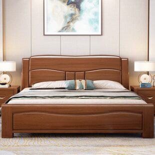 床实木双人床胡桃木床现代简约中式 主卧1.8米1.5M婚床 2021年新款