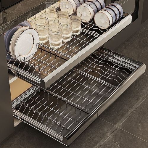 不锈钢厨房柜抽屉内置碗架抽拉碗碟架整F体橱柜拉篮碗篮碗盘收纳