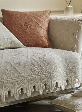 沙发垫四季通用纯色皮沙发刺绣坐垫防滑AD全棉OY高档轻奢巾复古罩