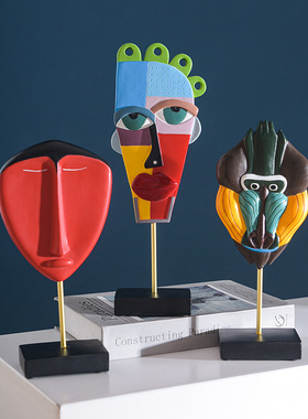 创意欧式风树脂工艺品创意t客厅酒柜装饰摆设抽象人脸艺术摆件装