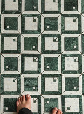 复古墨绿色跳色纸马o赛克别墅酒店民宿餐厅地砖阳台浴室厕所砖