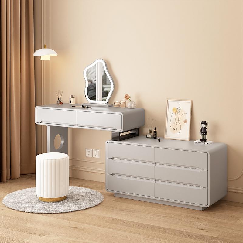 【折扣价】实木梳妆台奶油风化妆桌家用小户型书桌收纳柜一体简约