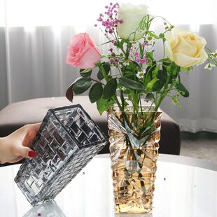 玫瑰摆件水养百合鲜花插花水晶玻璃花瓶网红创意透明客厅北欧轻奢