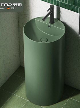 绿色圆形陶瓷立柱盆一体落地v洗手盆民宿酒店家用立式洗手盆池洗