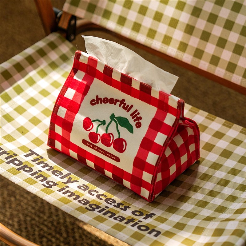 格子日记格纹纸巾盒客厅家用车载轻I奢高档抽纸盒卡通高档感