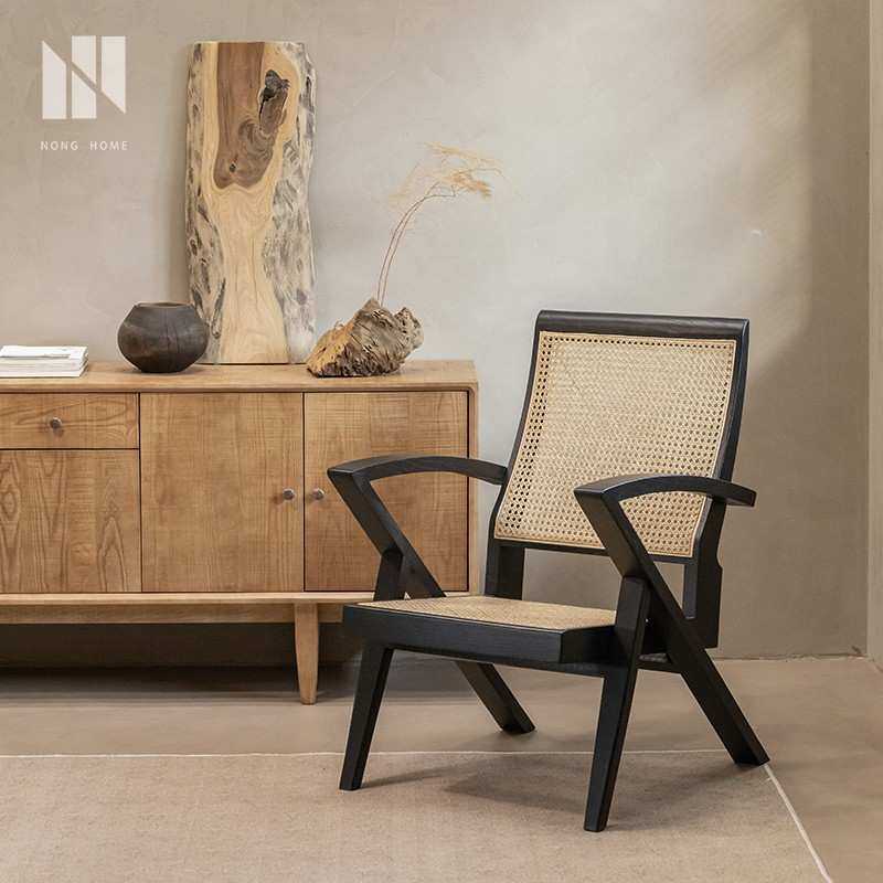 弄居  侘寂风实木藤编休闲椅中古复刻沙发椅单人阳台椅子民宿家具,电子元器件市场,其它元器件,淘宝优惠券,粉丝福利购,淘宝优惠卷
