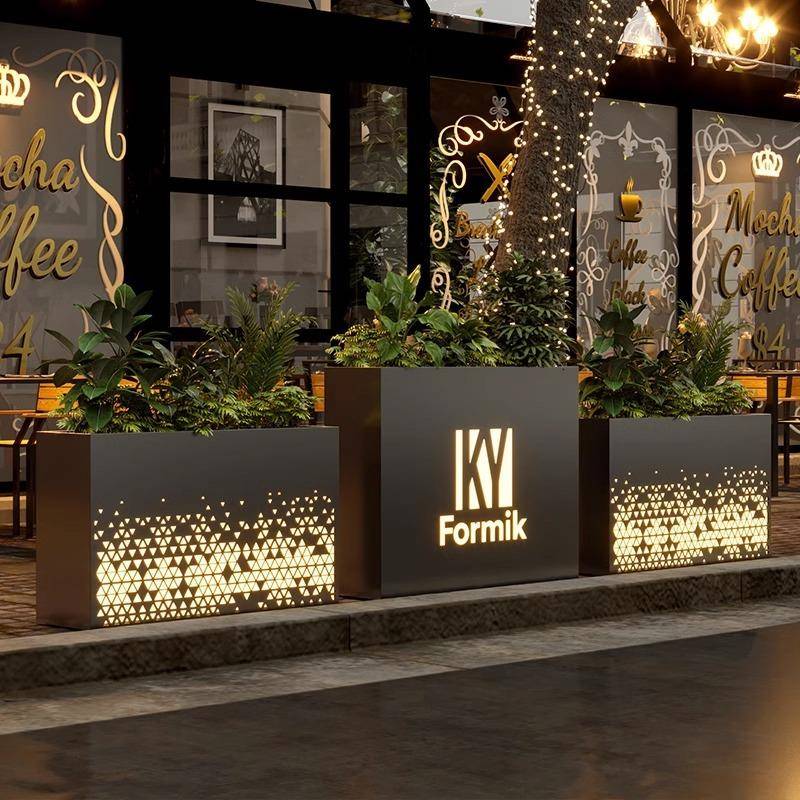 户外花箱灯光组合步行街花坛广场商铺室外花池摆隔断绿植围栏花架