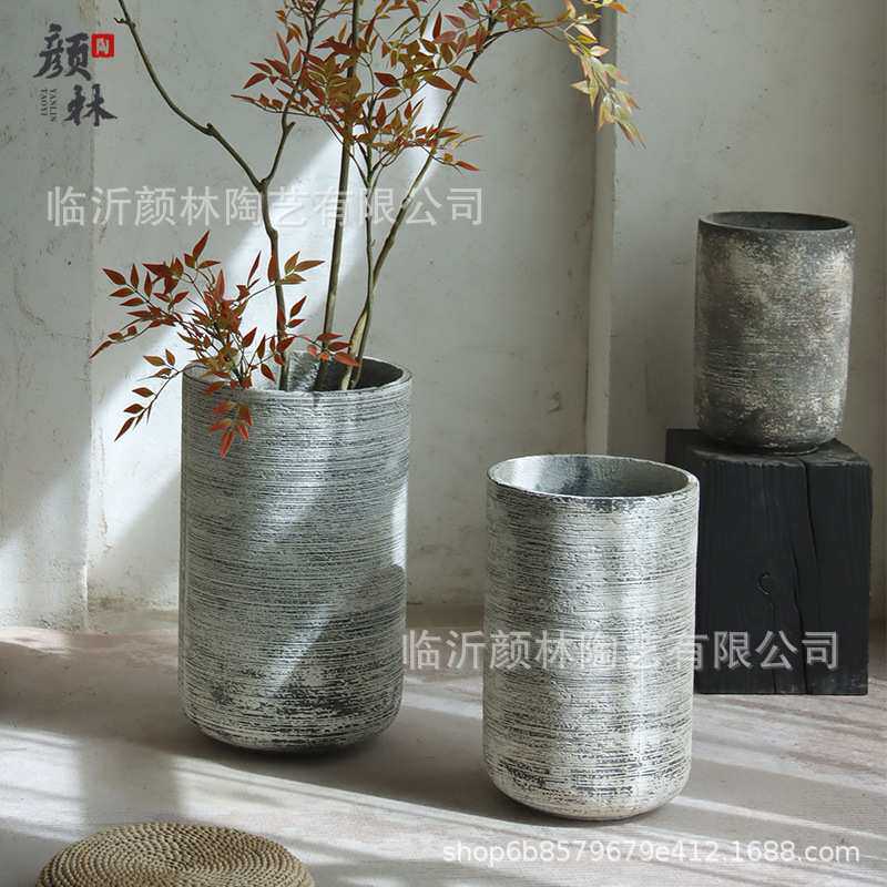 大号花盆落地水泥高款花器直筒盆客厅花园售楼部商场装饰绿植盆