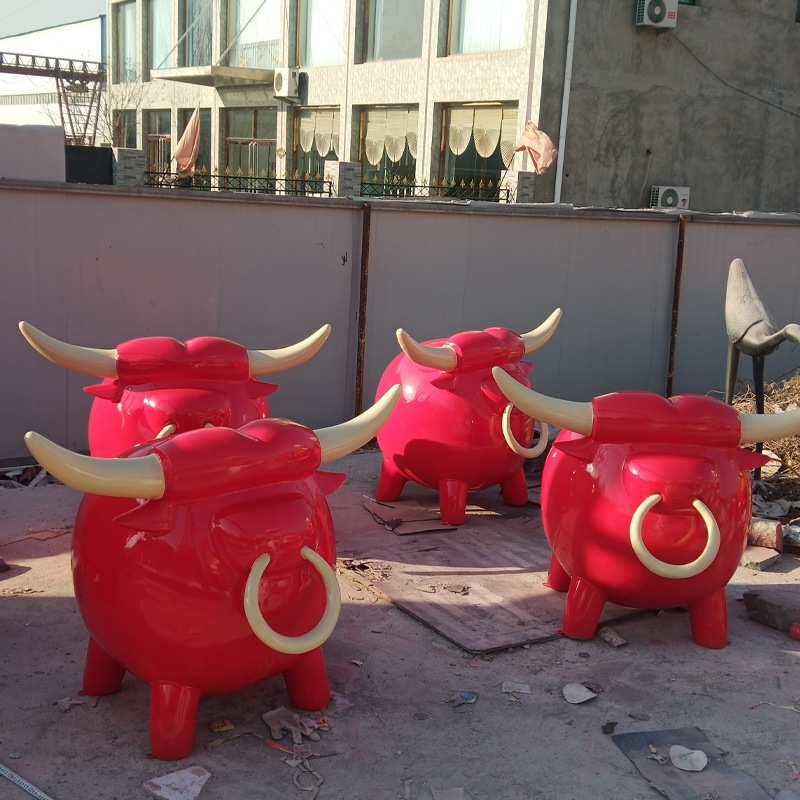 彩绘牛仿真牛雕塑厂家牛场店铺门头玻璃钢雕塑园林景观小品摆件