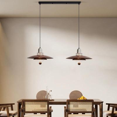 法式胡桃木色飞碟灯商用餐厅灯新款中古风餐厅岛台灯餐桌吧台吊灯