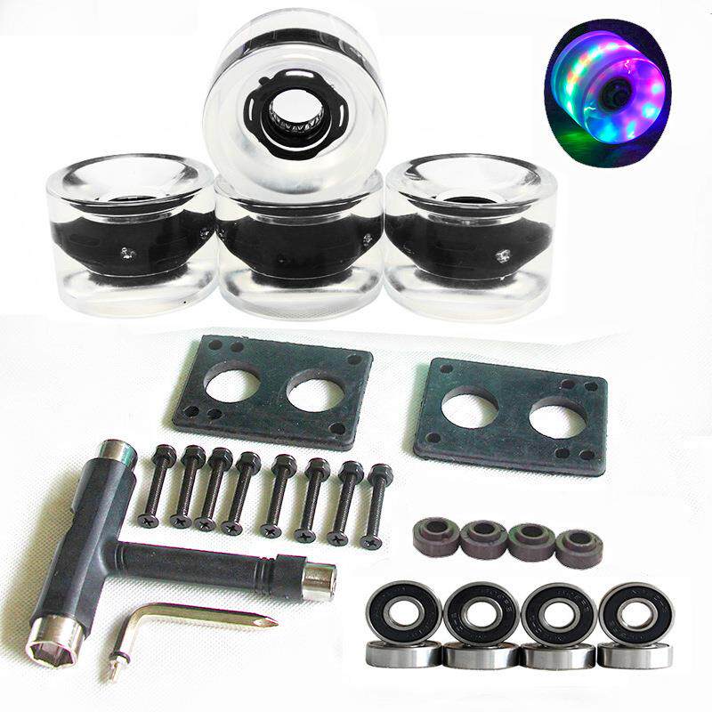 70mm长板PU轮 陆冲板闪光轮 滑板轮 舞板LED发光轮含轴承垫片工具