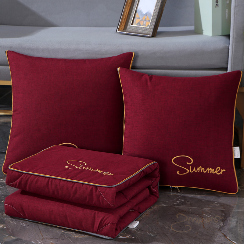 夏季细麻抱枕毯子两用新款高档加厚汽车用枕头Q被子二合一四季通