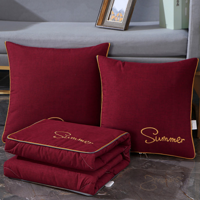 夏季细麻抱枕毯子两用新款高档加厚汽车用枕头Q被子二合一四季通