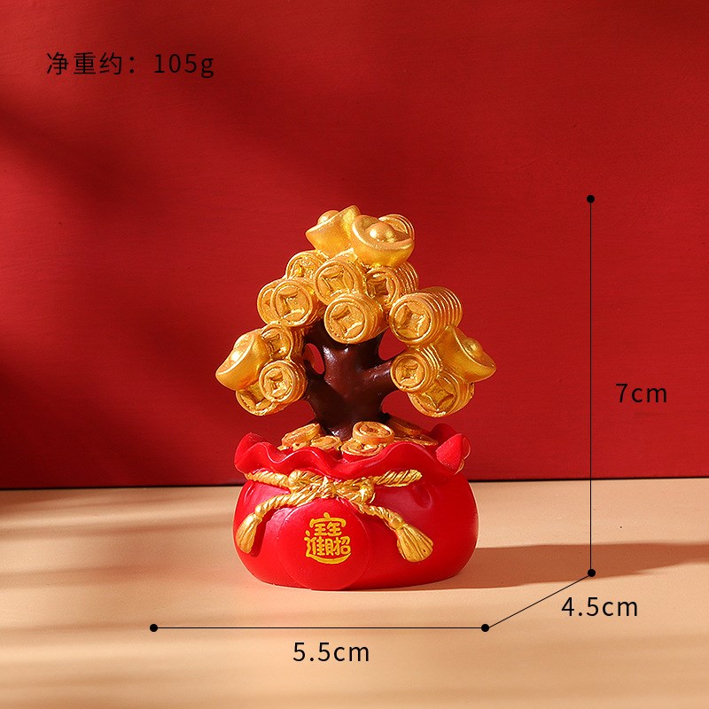 创意招财b钱袋发财树车载摆件汽车中控台车内饰办公室桌面装饰品