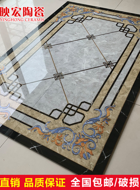 客厅拼花瓷砖灰色新中式微晶石走廊地板砖入户Q玄关地毯砖过道包