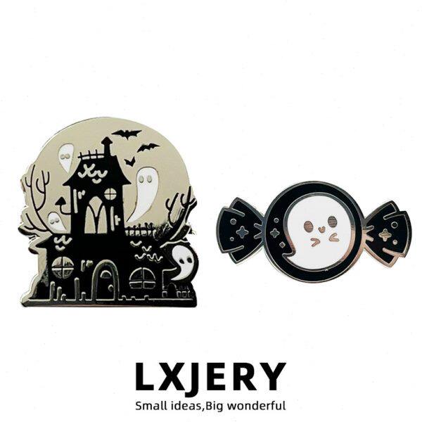 LXJERY 幽灵鬼屋糖果胸针 万圣节金属徽章 创意书包装饰衣领别针