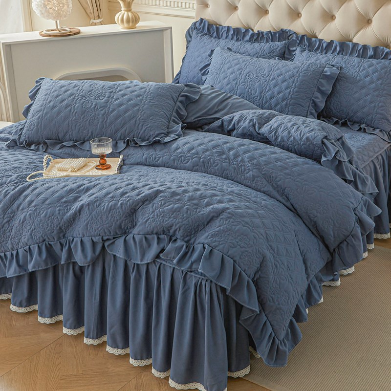 床裙式四件套全套夹棉加厚花边被套4件套A类母婴级床X上席梦思床