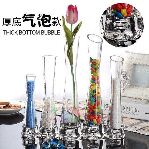 斜文艺百合家居摆件绿萝玻璃花瓶客厅小清新插花透明口玫瑰创意