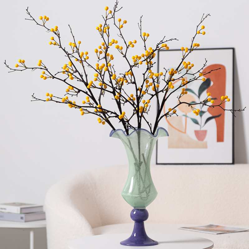 复古风中古法式餐桌铃兰手工琉璃玻璃花瓶高脚花器摆件插花装饰品