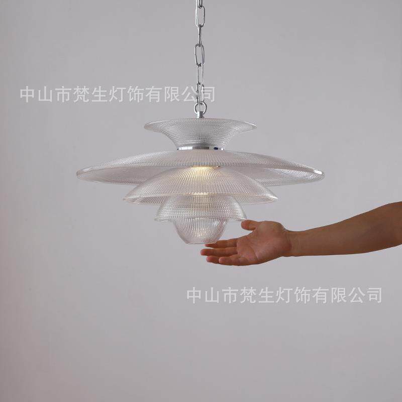飞碟吊灯 美式复古工业风餐厅玻璃灯 中古花纹简约餐厅吧台灯具