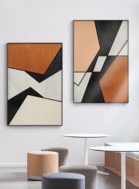 现代简约玄关过道装饰画抽象画走廊尽头轻奢挂画橙色客厅竖版壁画