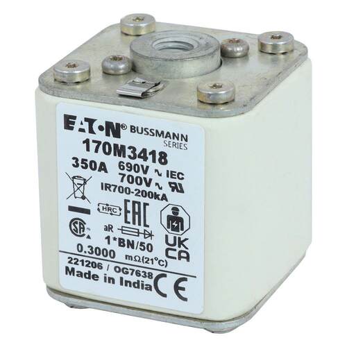 170M3418伊顿巴斯曼熔断器690VAC350A200KA分断力全范围GR熔断器