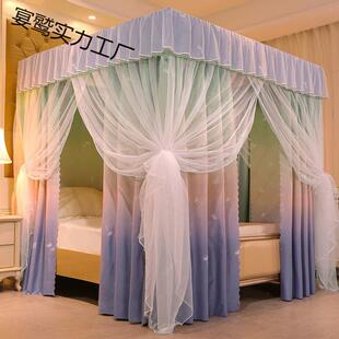 床幔家用遮光布双层宫廷蚊帐挡风防尘三开门床帘蚊帐一体式宫廷风