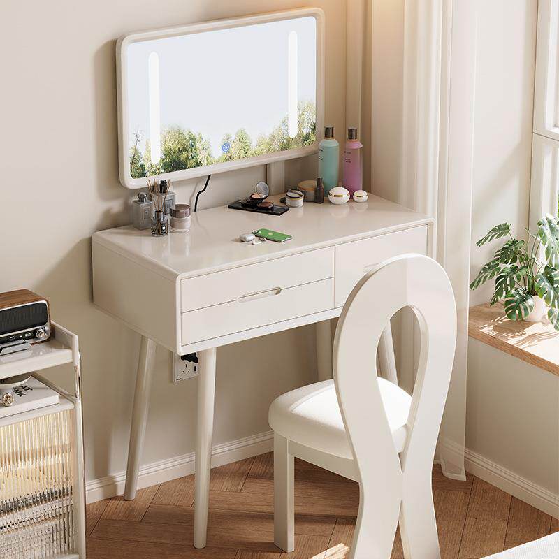 实木梳妆台现代简约化妆桌镜子凳子一体卧室小型床头收纳柜化妆台