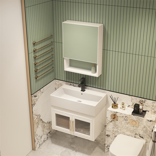 3040Cm小户型挂墙式 太z空铝浴室组合卫生间洗脸洗手盆玻璃 家用式