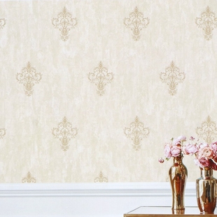 W浅绿色米白色 卡其色浅灰色简欧壁纸 立体压花欧式 大马士革墙纸