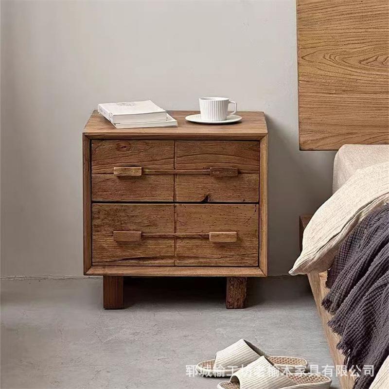 老榆木斗柜家用卧室玄关抽屉柜复古储物柜老门板床头柜子方形斗柜