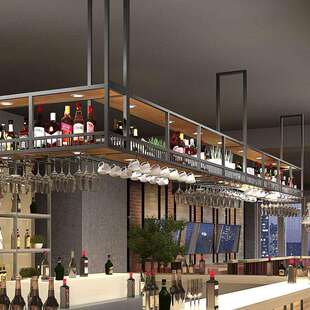 吧台吊架置物架工业风吊挂酒柜高脚杯倒挂式铁艺红酒架悬挂酒杯架