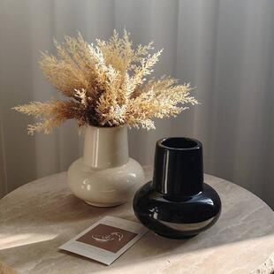 北欧轻奢风小众圆肚陶瓷花瓶花束摆件家居装饰花插花器