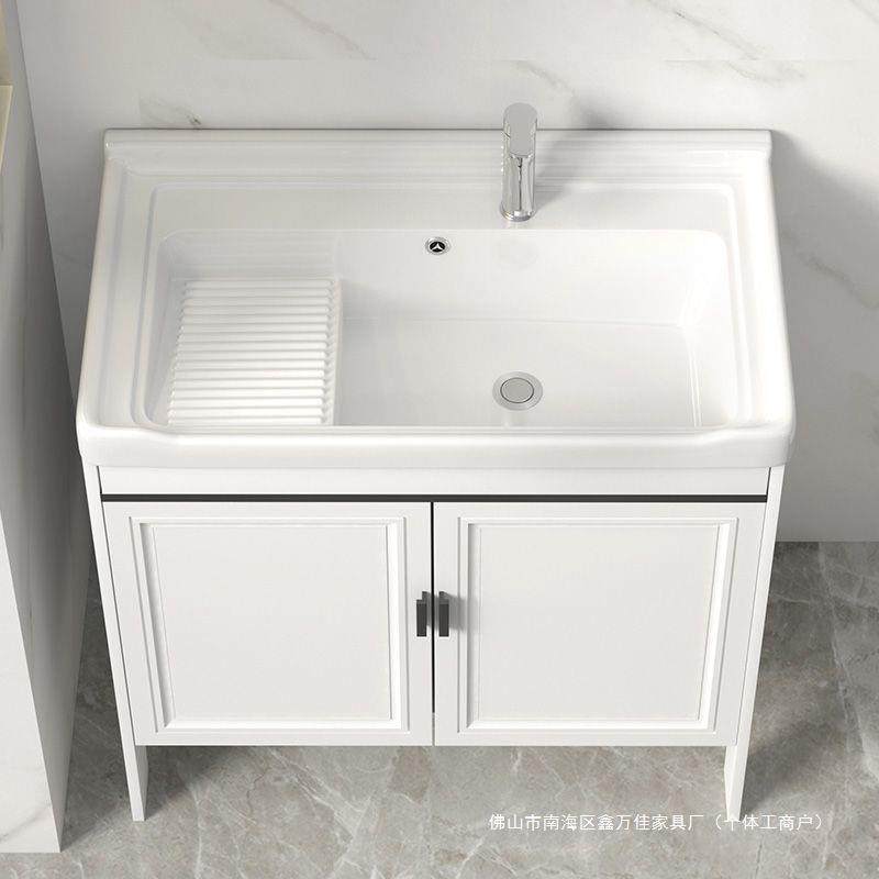 新款简约现代落地浴室柜一体陶瓷盆E0级环保防雾照明设计可储物