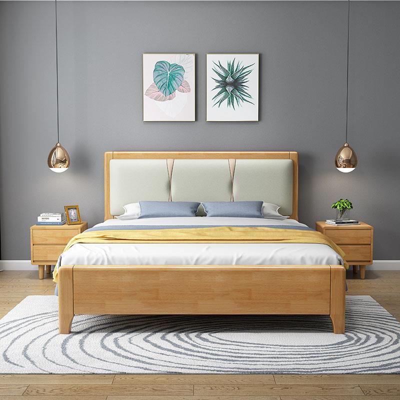 实木床现代简约1.8米双人床主卧婚床1.5米轻奢皮床北欧气压储物床