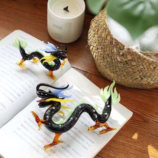 创意玻璃龙桌面玻璃摆饰 客厅书桌家居可爱彩色X龙年造型玻璃摆件