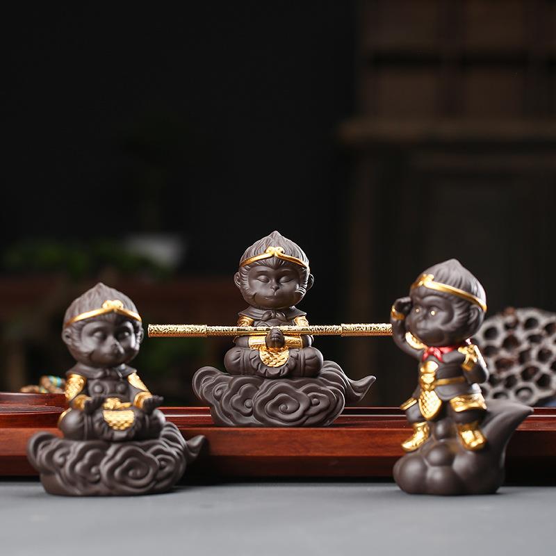 齐天大圣紫砂摆件精品孙悟空茶宠创意茶桌茶台装饰品金箍棒小摆件