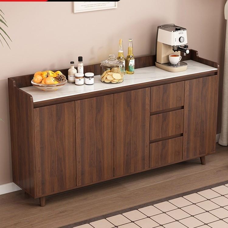 实木岩板餐边柜靠墙一体储物柜现代简约玻璃门置物柜子客厅茶水柜